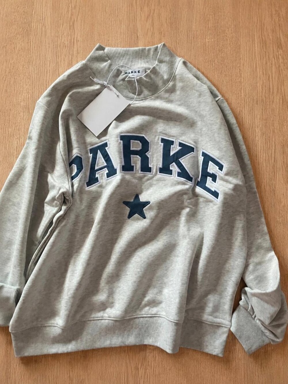 PARKE Grey Mock Neck Lettered Crewneck Pullover